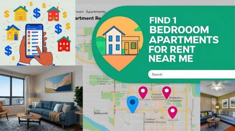 How to Find 1 Bedroom Apartments for Rent Near Me written on image of apartments